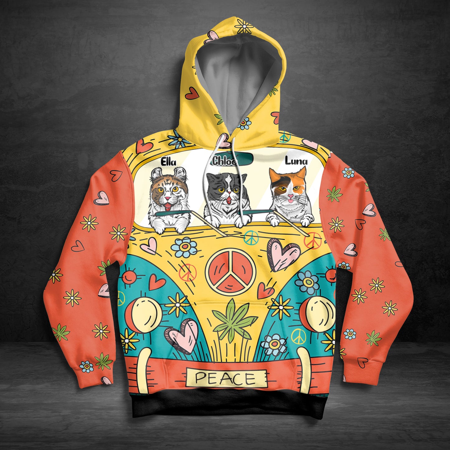 Hippie Peace Cat Custom All Over Print Hoodie