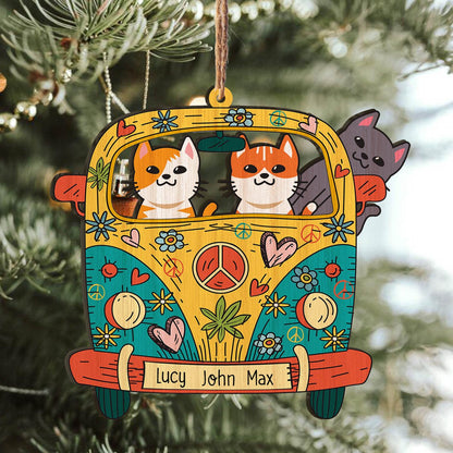 Hippie Cat Personalizedwitch Personalized Christmas Printed Wood Ornament