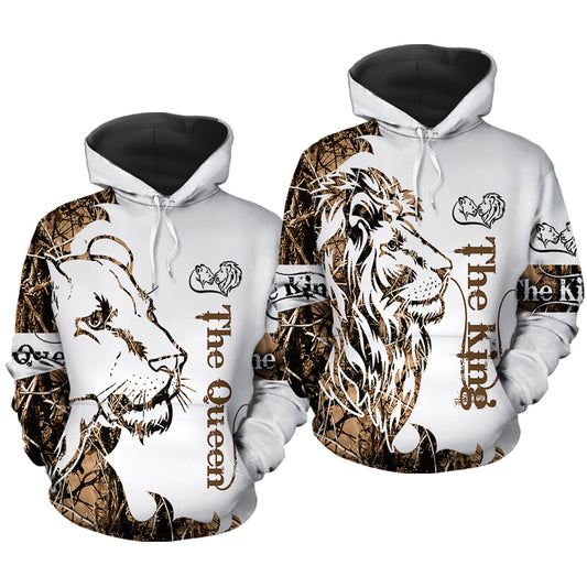 The King And The Queen Lion All Over Print Valentine Gift Couple Matching Hoodie
