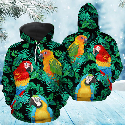 Parrot Tropical Leaves TY1112 unisex womens & mens, couples matching, friends, funny family sublimation 3D hoodie christmas holiday gifts (plus size available)
