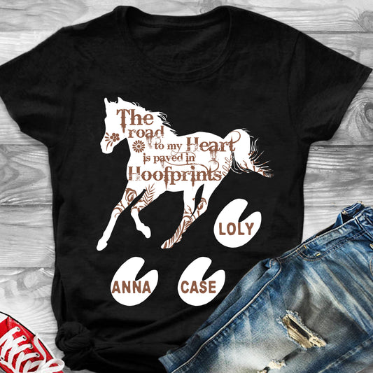 Custom Personalized Name Horse Funny T Shirts Gift for horse owners lovers racing girls, unique mother's day father's day gift for mom dad ideas from daughter & son kids- Hoofprints - PersonalizedWitch