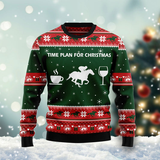 Time Plan For Christmas Horse Racing G5124 Ugly Christmas Sweater