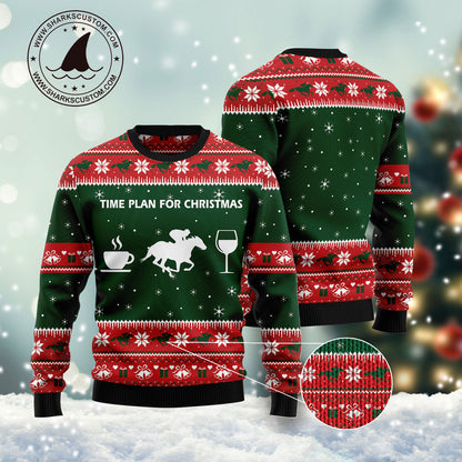 Time Plan For Christmas Horse Racing G5124 Ugly Christmas Sweater