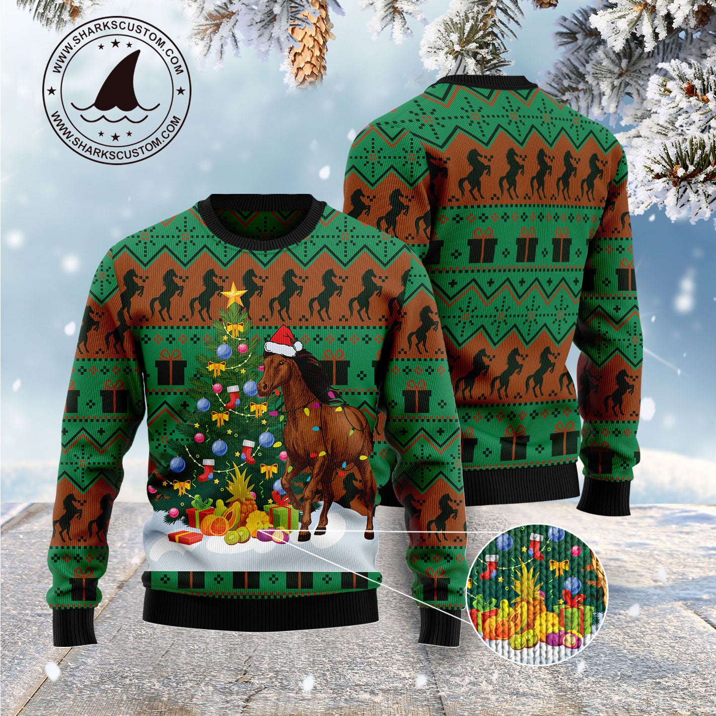 Christmas Tree Horse G5128 - Ugly Christmas Sweater unisex womens & mens, couples matching, friends, horse lover, funny family sweater gifts (plus size available)