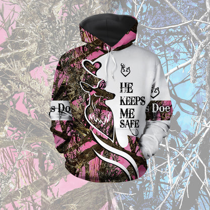 He Keeps Me Safe She Keeps Me Wild All Hunting Couple Over Print Valentine Gift Couple Matching 3D Hoodie