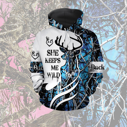 He Keeps Me Safe She Keeps Me Wild All Hunting Couple Over Print Valentine Gift Couple Matching 3D Hoodie