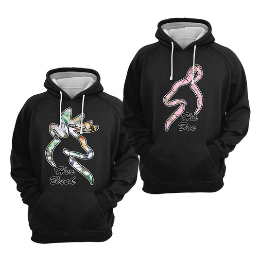 Deer Hunting Couple Her Buck and His Doe  Valentine Gift Couple Matching Hoodie