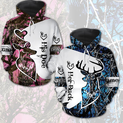 Her Buck His Doe Custom Name All Over Print Valentine Gift Couple Matching 3D Hoodie