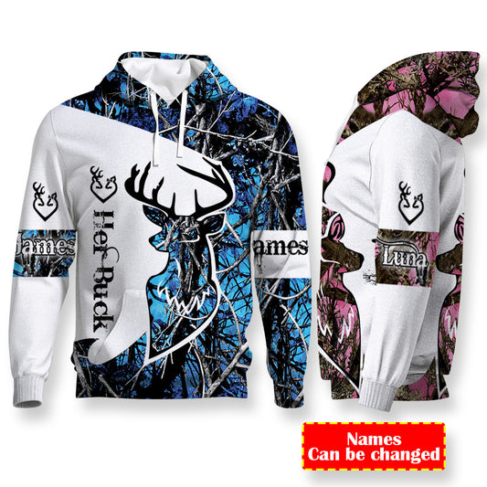 Her Buck His Doe Custom Name All Over Print Valentine Gift Couple Matching 3D Hoodie