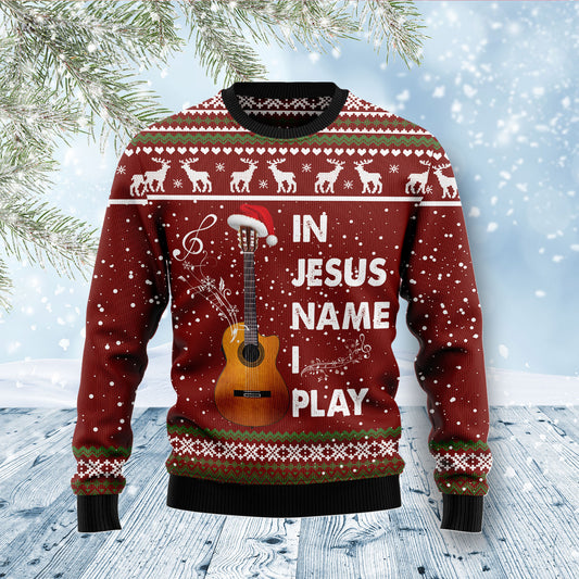 In Jesus Name I Play Guitar TG51023 Ugly Christmas Sweater