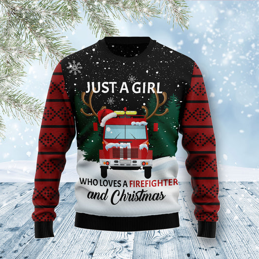 Just A Girl Who Loves Firefighter And Christmas TG51023 Ugly Christmas Sweater