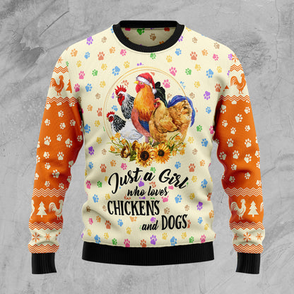 Just A Girl Who Loves Chickens And Dogs TG5114 Ugly Christmas Sweater