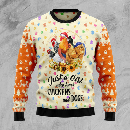 Just A Girl Who Loves Chickens And Dogs TG5114 Ugly Christmas Sweater