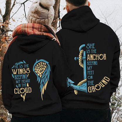 King Queen He is The Wings Keep My Heart in The Cloud Valentine Gift Couple Matching Hoodie