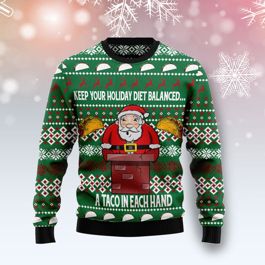 Keep Your Holiday Diet Balanced With Tacos TG51021 Ugly Christmas Sweater