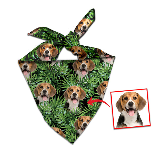 Custom Photo Dog Green Tropical Leaves Bandana