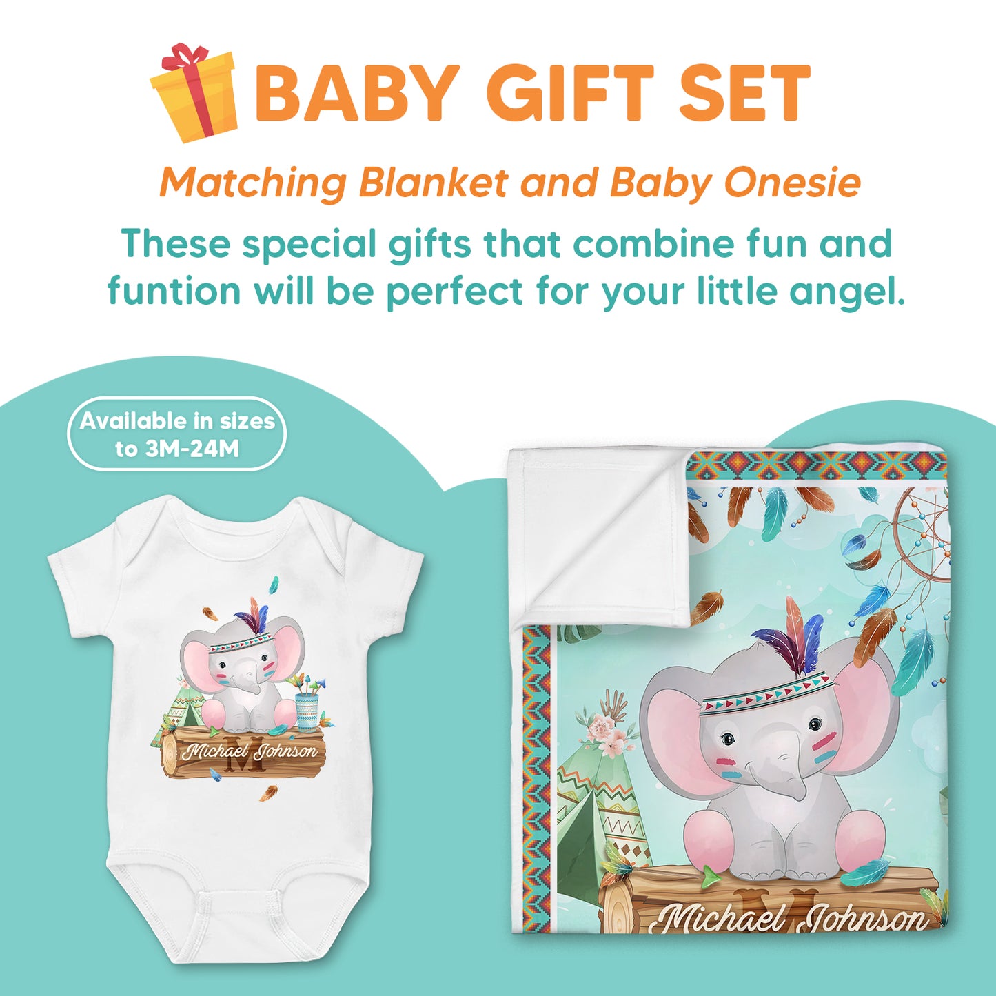 Tribal Elephant Personalized Baby Blanket