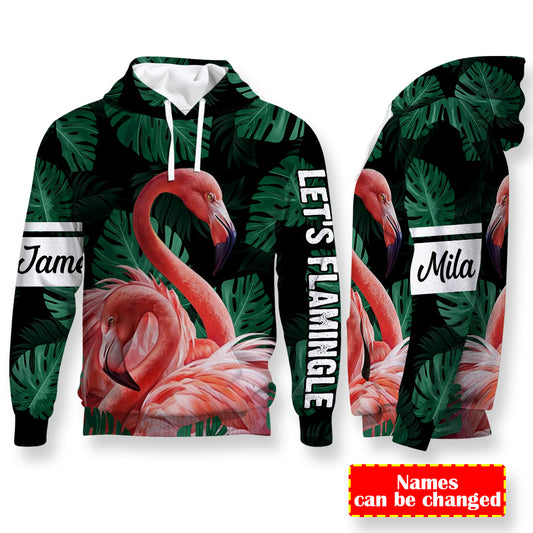 Let's Flamingle Flamingo All Over Print Valentine Gift Couple Matching 3D Hoodie