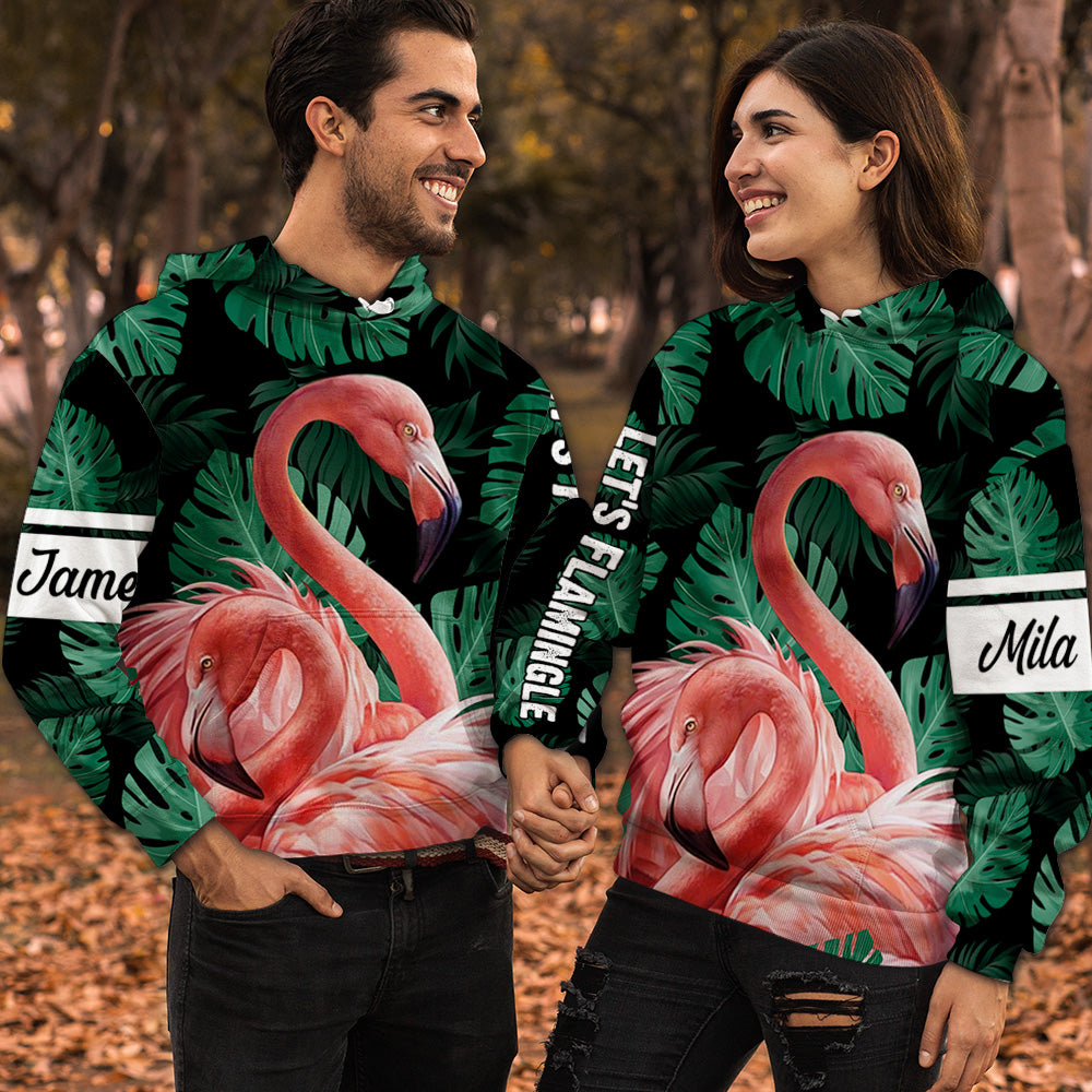 Let's Flamingle Flamingo All Over Print Valentine Gift Couple Matching 3D Hoodie