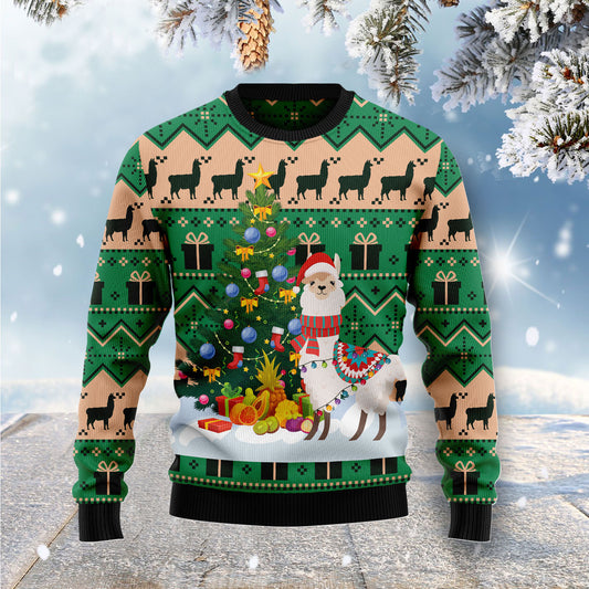 Christmas Tree Llama G5128 - Ugly Christmas Sweater unisex womens & mens, couples matching, friends, llama lover, funny family sweater gifts (plus size available)