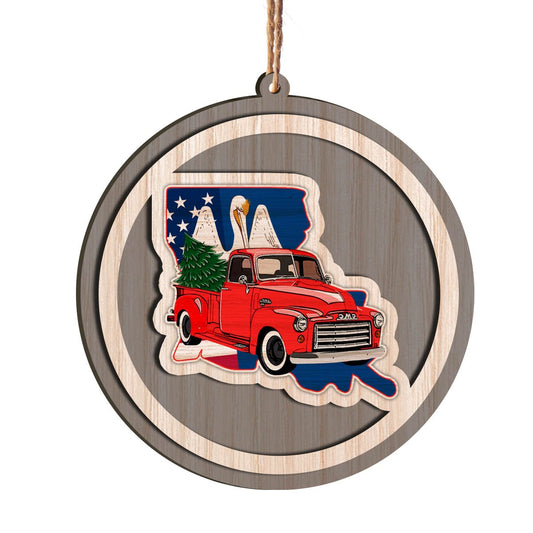 Louisiana Red Truck Personalizedwitch Layered Wood Christmas Ornament