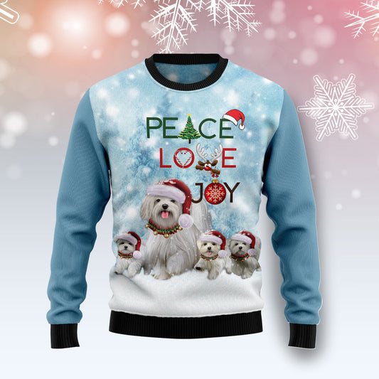 Maltese Peace Love Joy Ugly Sweater D1011 Ugly Christmas Sweater