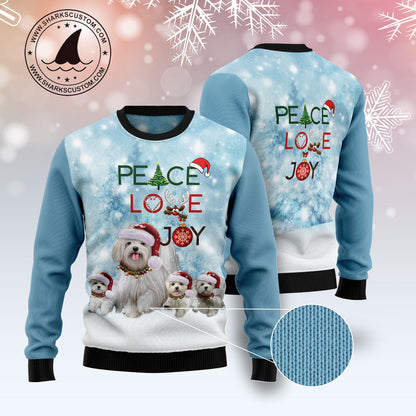 Maltese Peace Love Joy Ugly Sweater D1011 Ugly Christmas Sweater