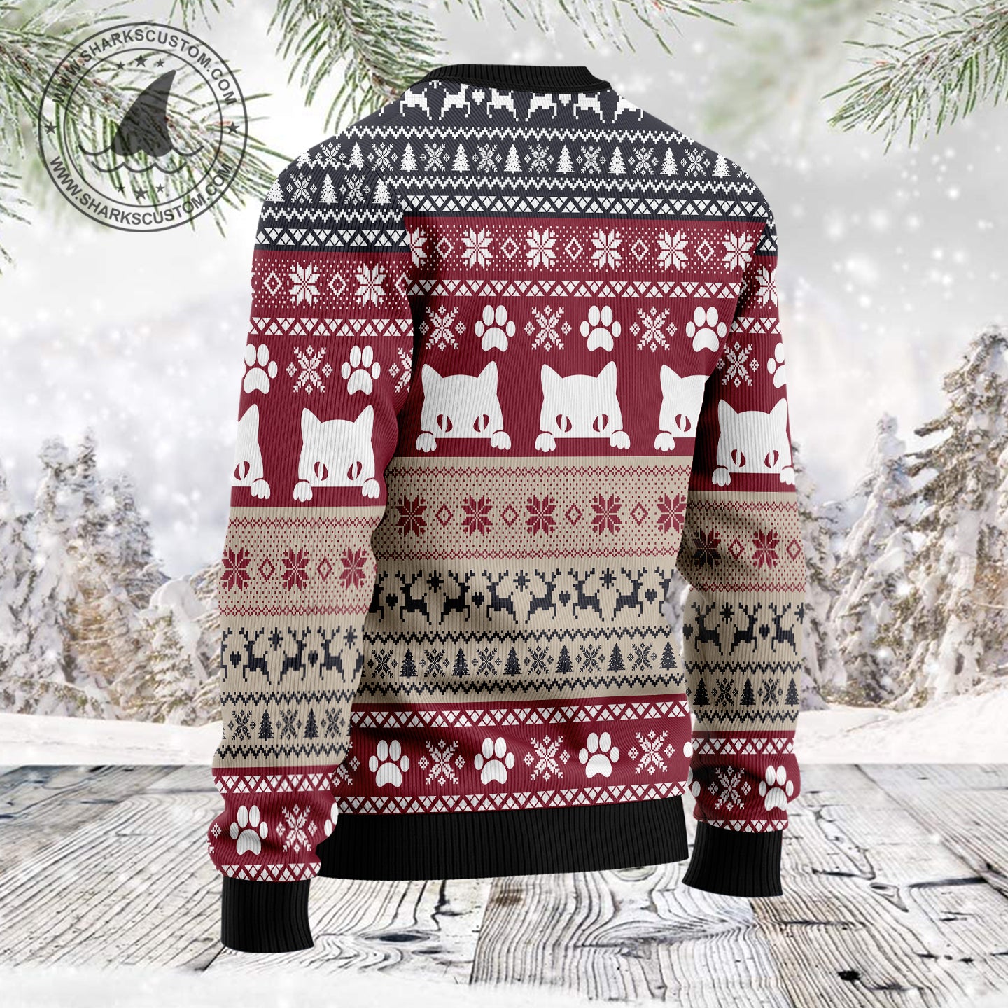 Meeowee Christmas TG5128 - Ugly Christmas Sweater unisex womens & mens, couples matching, friends, cat lover, funny family sweater gifts (plus size available)