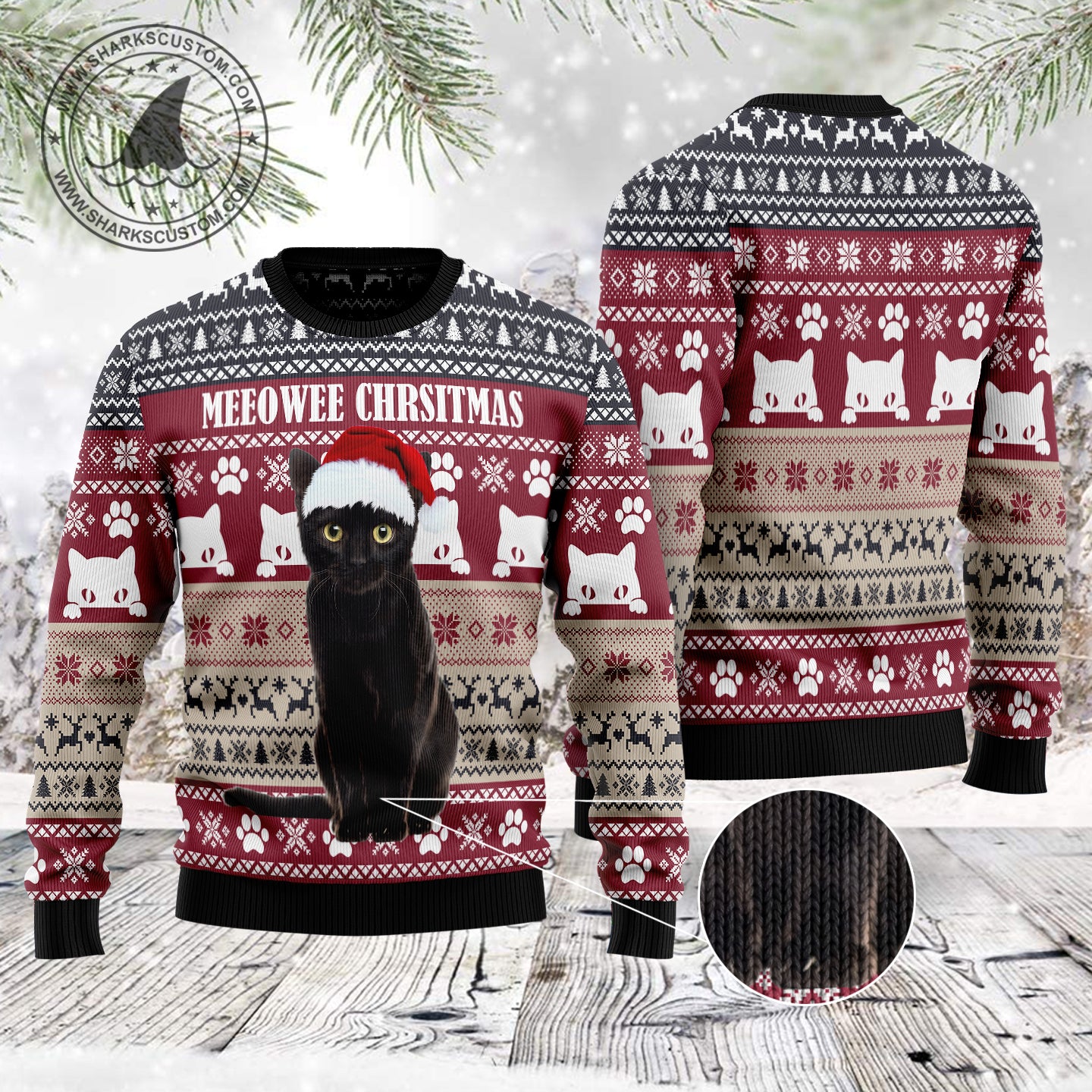 Meeowee Christmas TG5128 - Ugly Christmas Sweater unisex womens & mens, couples matching, friends, cat lover, funny family sweater gifts (plus size available)