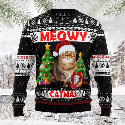 Meowy Christmas TG5123 unisex womens & mens, couples matching, friends, cat lover, cat gift, funny family ugly christmas holiday sweater gifts (plus size available)