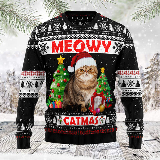 Meowy Christmas TG5123 unisex womens & mens, couples matching, friends, cat lover, cat gift, funny family ugly christmas holiday sweater gifts (plus size available)