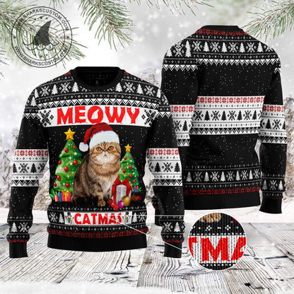 Meowy Christmas TG5123 unisex womens & mens, couples matching, friends, cat lover, cat gift, funny family ugly christmas holiday sweater gifts (plus size available)