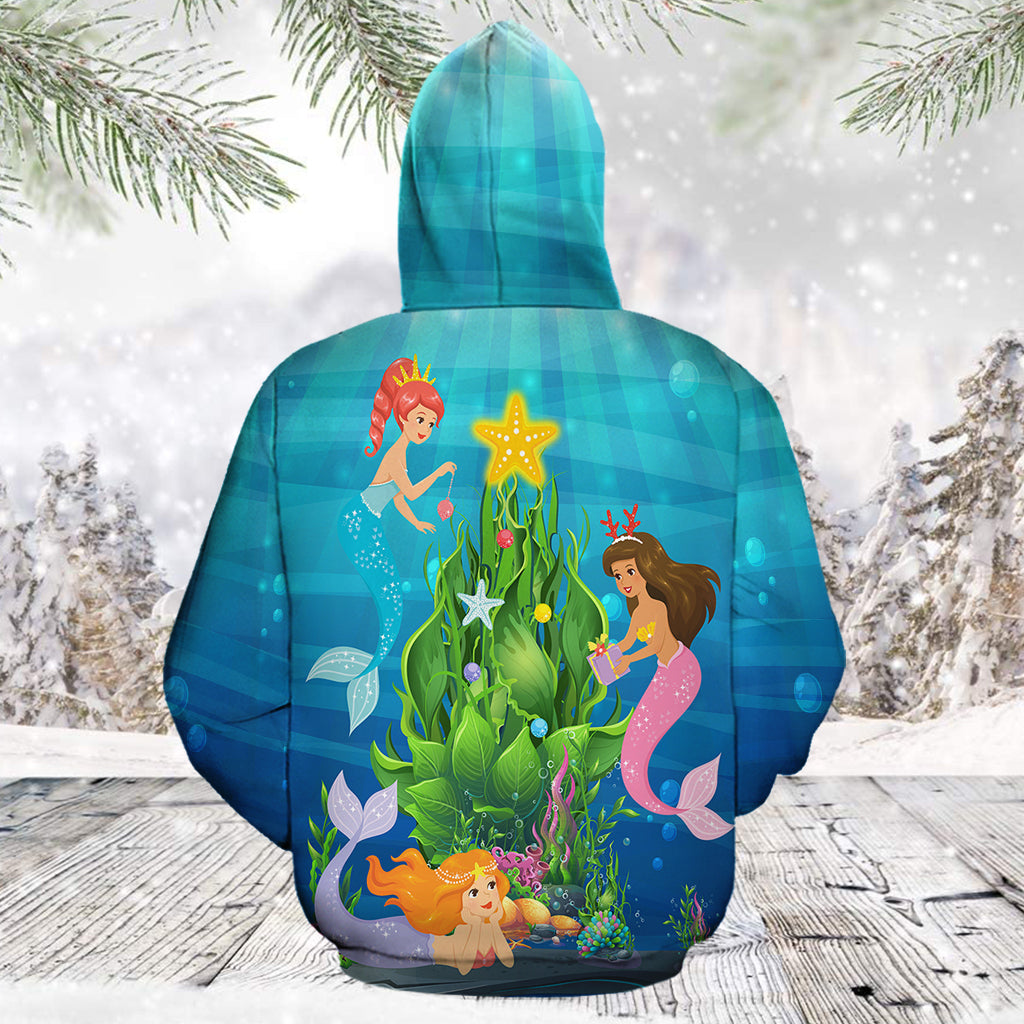 Mermaid Christmas Tree TG5127 unisex womens & mens, couples matching, friends, mermaid lover, funny family sublimation 3D hoodie christmas holiday gifts (plus size available)