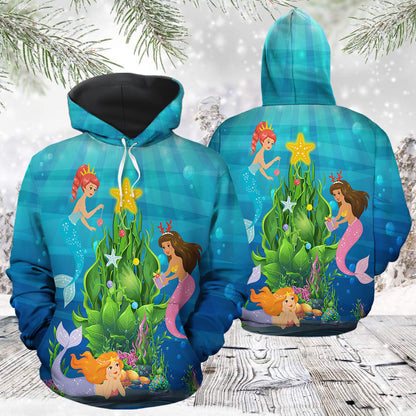 Mermaid Christmas Tree TG5127 unisex womens & mens, couples matching, friends, mermaid lover, funny family sublimation 3D hoodie christmas holiday gifts (plus size available)