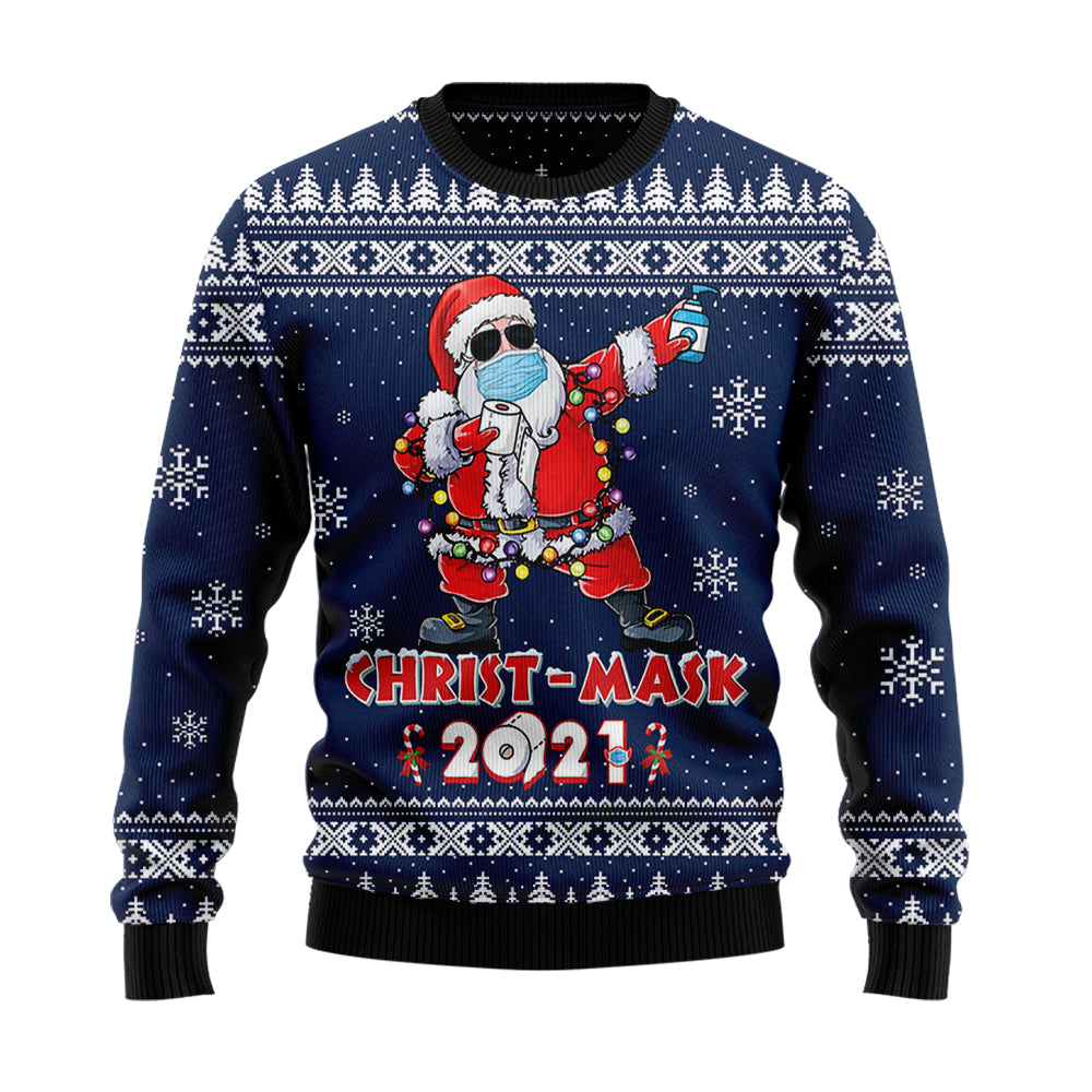 Merry Christ-mask Santa Claus 2021 Ugly Christmas Sweater