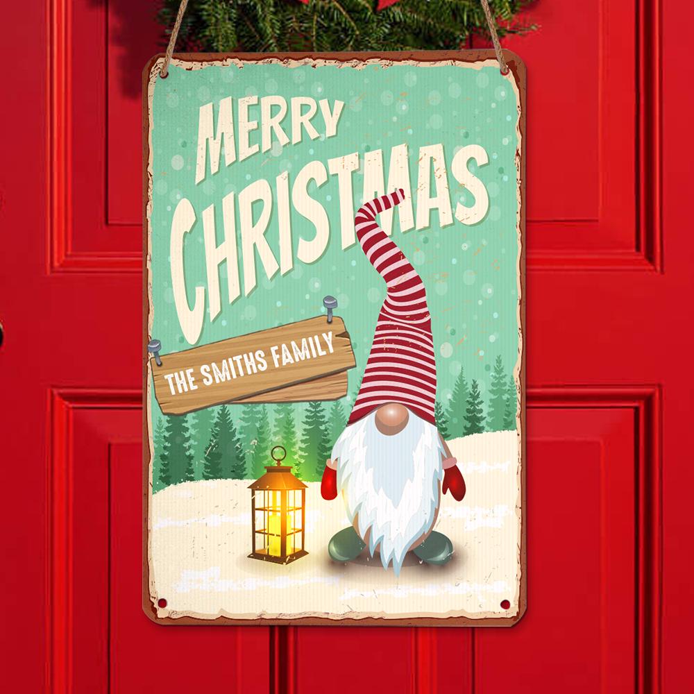 Merry Christmas Santa Gnome Personalizedwitch Personalized Christmas Metal Sign Outdoor Decor