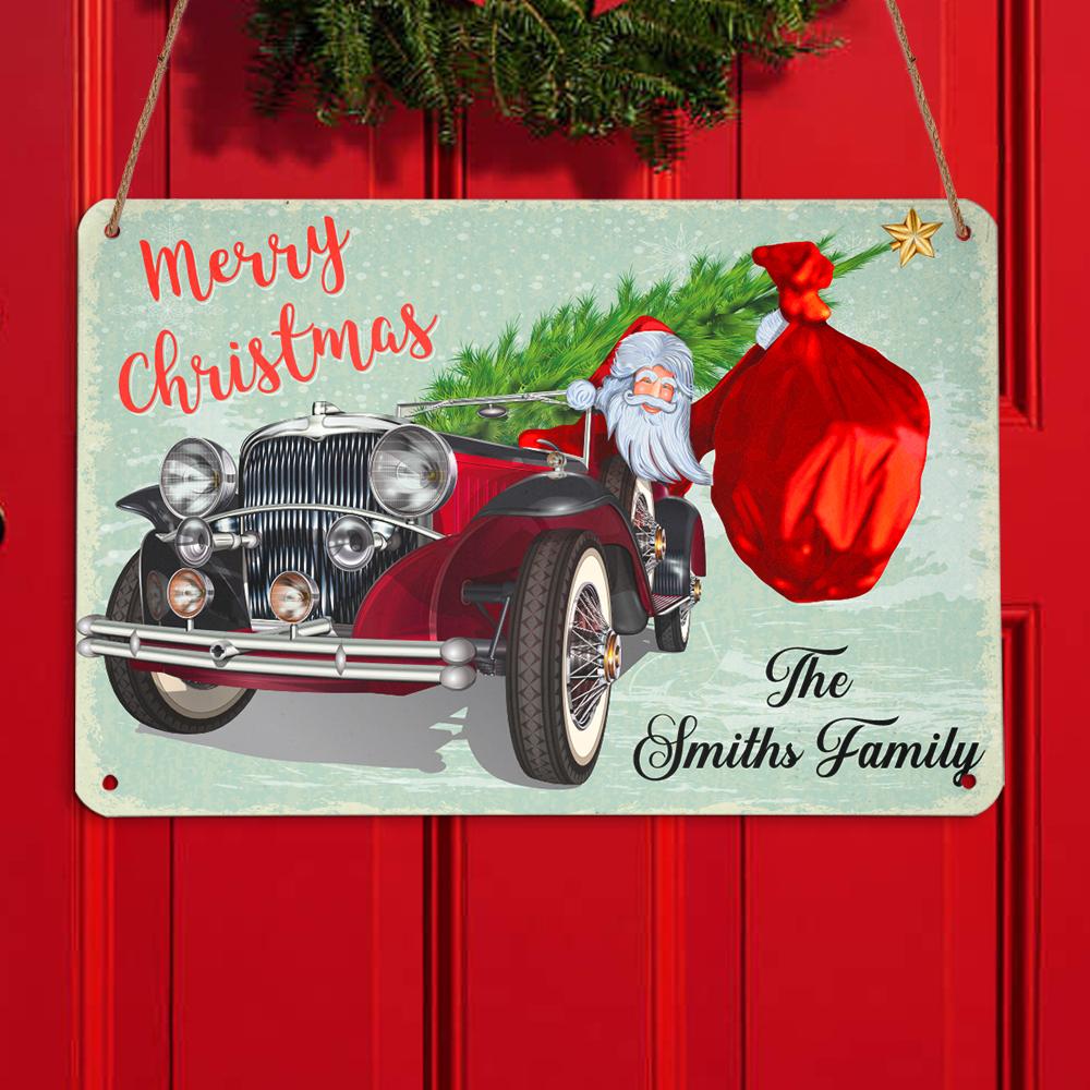 Merry Christmas Santa Retro Car Personalizedwitch Personalized Christmas Metal Sign Outdoor Decor