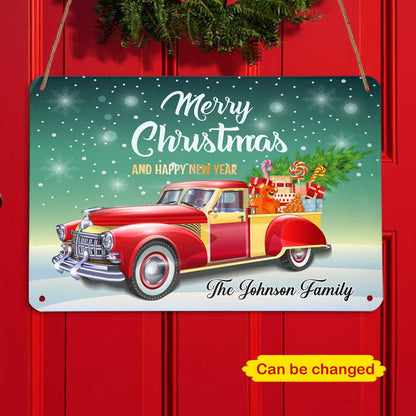 Merry Christmas And Happy New Year Retro Car Personalizedwitch Personalized Christmas Metal Sign Outdoor Decor