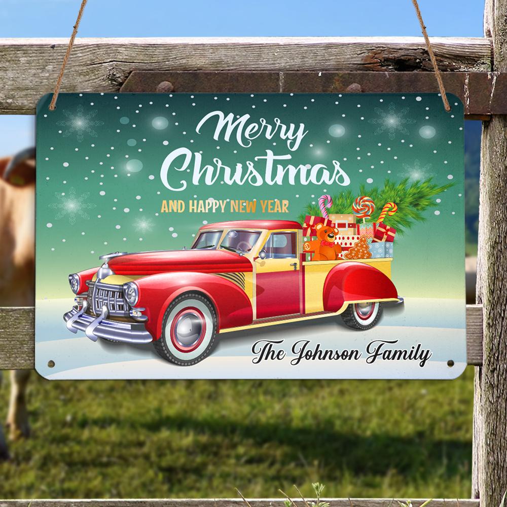Merry Christmas And Happy New Year Retro Car Personalizedwitch Personalized Christmas Metal Sign Outdoor Decor