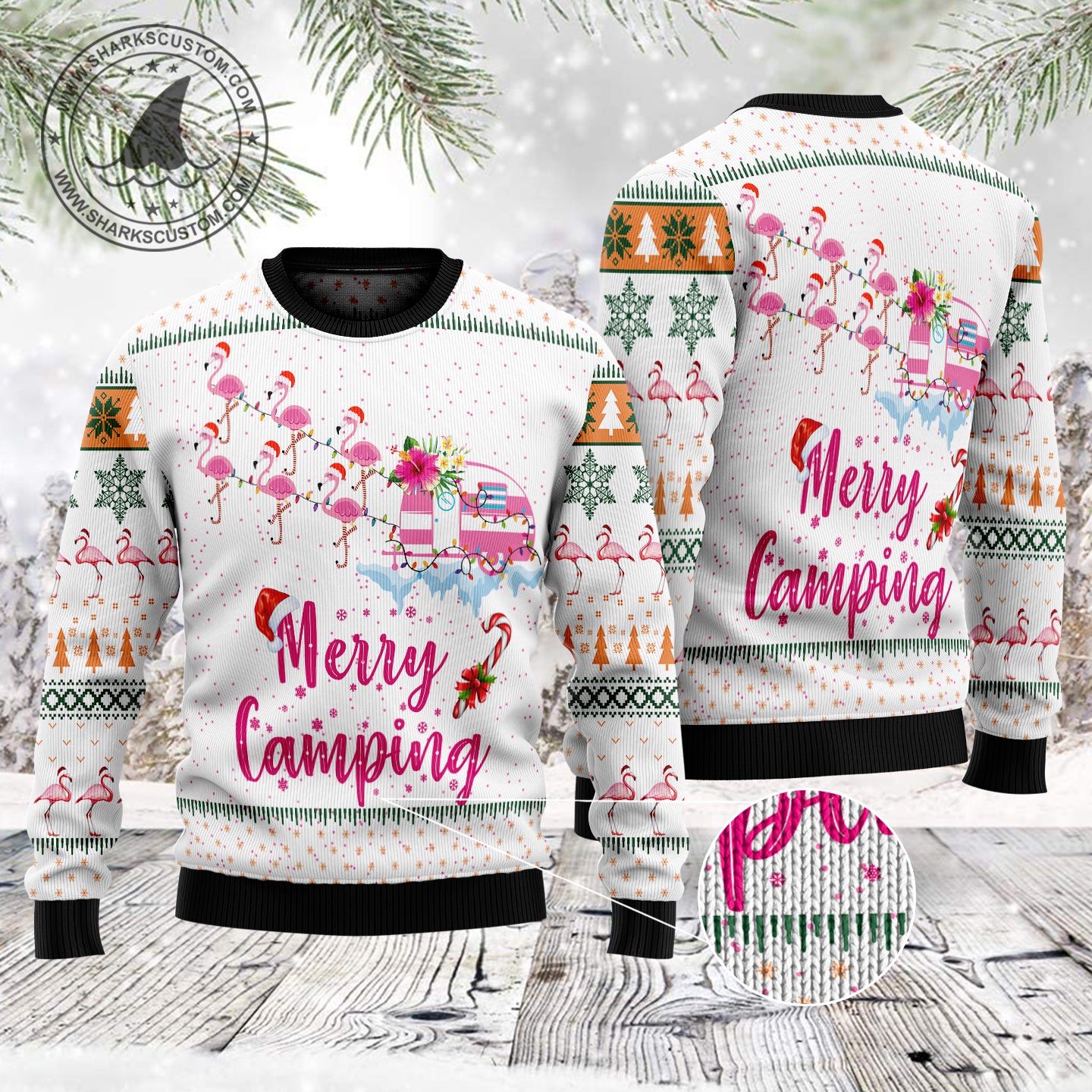 Merry Camping Flamingo TG5128 - Ugly Christmas Sweater unisex womens & mens, couples matching, friends, flamingo lover, funny family sweater gifts (plus size available)