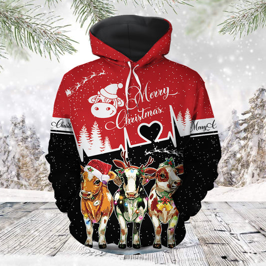 Merry Christmas Cow TG5122 unisex womens & mens, couples matching, friends, cattle lover, cow lover, funny family sublimation 3D hoodie christmas holiday gifts (plus size available)