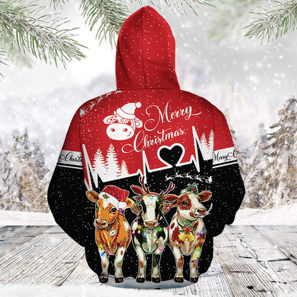 Merry Christmas Cow TG5122 unisex womens & mens, couples matching, friends, cattle lover, cow lover, funny family sublimation 3D hoodie christmas holiday gifts (plus size available)