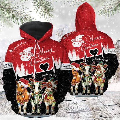 Merry Christmas Cow TG5122 unisex womens & mens, couples matching, friends, cattle lover, cow lover, funny family sublimation 3D hoodie christmas holiday gifts (plus size available)