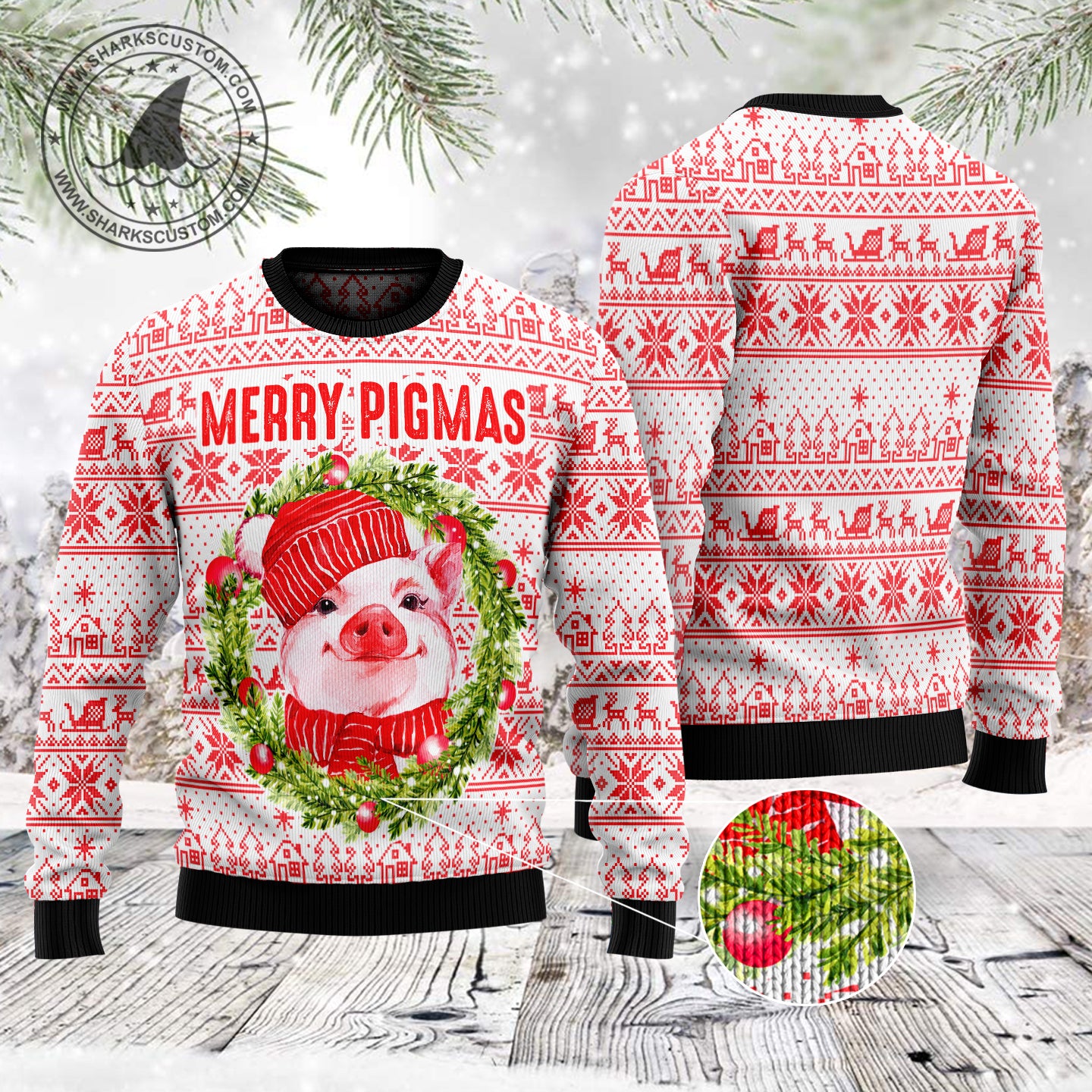 Merry Pigmas TG5122 unisex womens & mens, couples matching, friends, pig lover, funny family ugly christmas holiday sweater gifts (plus size available)