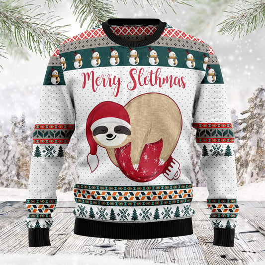 Merry Slothmas TG5121 unisex womens & mens, couples matching, friends, sloth lover, funny family ugly christmas holiday sweater gifts (plus size available)