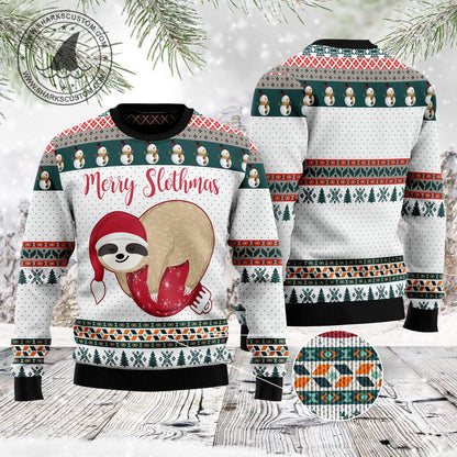 Merry Slothmas TG5121 unisex womens & mens, couples matching, friends, sloth lover, funny family ugly christmas holiday sweater gifts (plus size available)