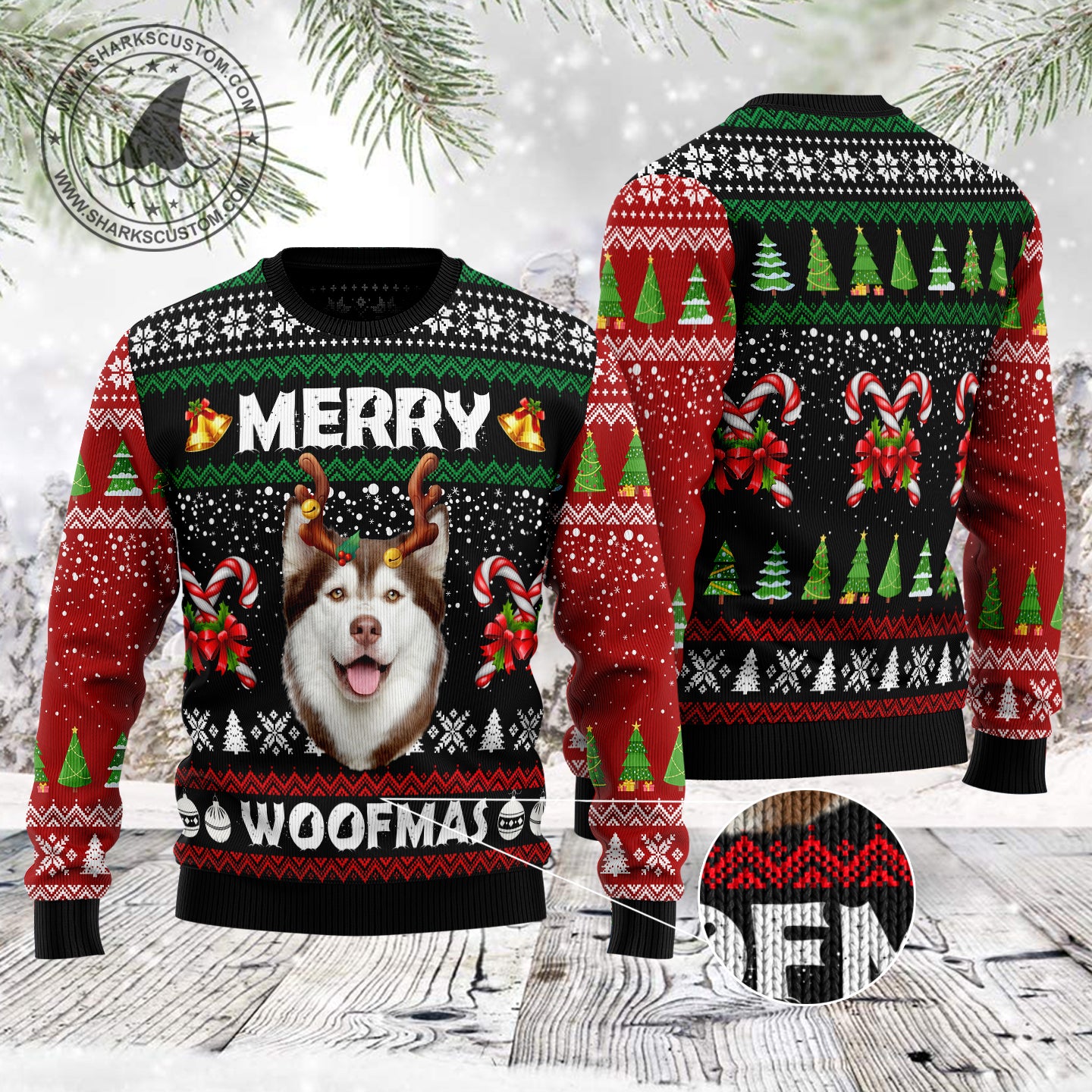 Merry Woofmas Husky TG51127 unisex womens & mens, couples matching, friends, dog lover, funny family ugly christmas holiday sweater gifts (plus size available)