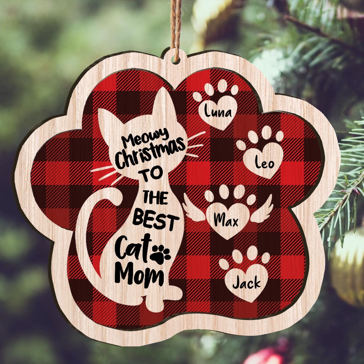 Custom Name Meowy Christmas To The Best Cat Mom Personalizedwitch Personalized Layered Wood Ornament