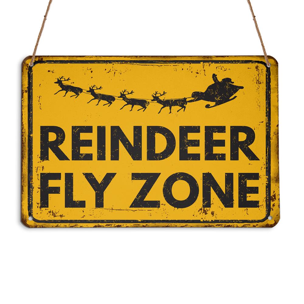 Reindeer Fly Zone Personalizedwitch Christmas Metal Sign Outdoor Decor