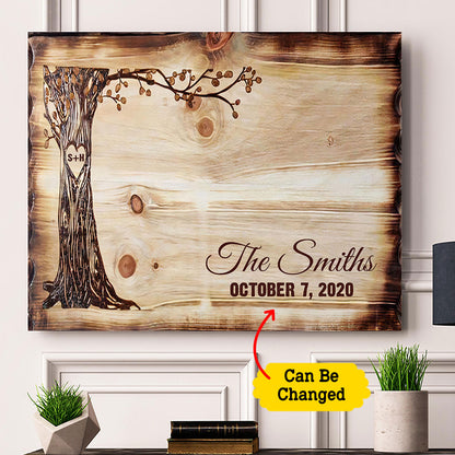 Tree Wood Custom Family Name Couple Valentine Gift Canvas